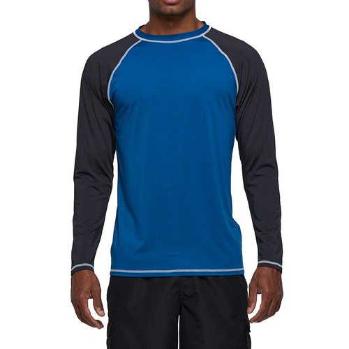 Men's Long Sleeve Rash Guard Swim Shirts UPF 50+ Sun Protection SPF UV T-Shirts for Fishing Hiking Running Surfing (Blue-Grey, L)