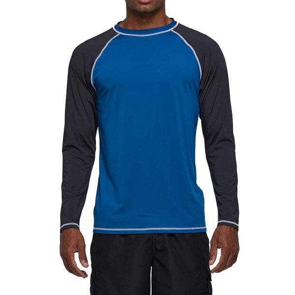 Men's Long Sleeve Rash Guard Swim Shirts UPF 50+ Sun Protection SPF UV T-Shirts for Fishing Hiking Running Surfing (Blue-Grey, L)