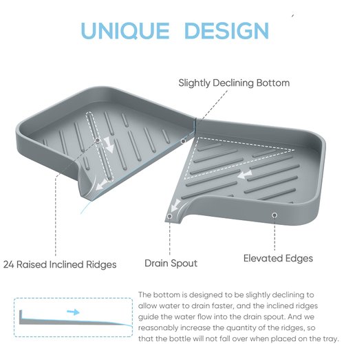 Kitchen Sink Soap Sponge Tray Self Draining Premium Silicone Soap Holder for Bathroom Caddy Organizer for Dish Soap Bottle,Soap Dispenser