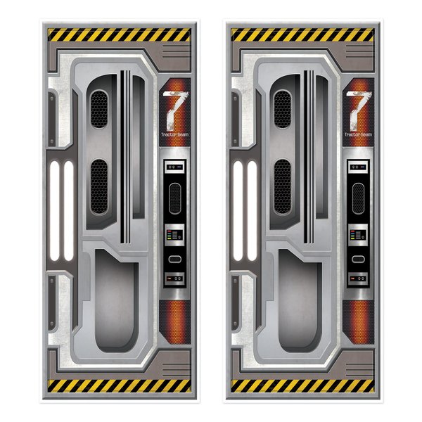 Beistle Set of 2 Plastic Spaceship Door Covers, Decorations for Outer Space Galaxy Alien Theme Birthday, Futuristic Party Supplies & Wall Decor, 6' x 30"