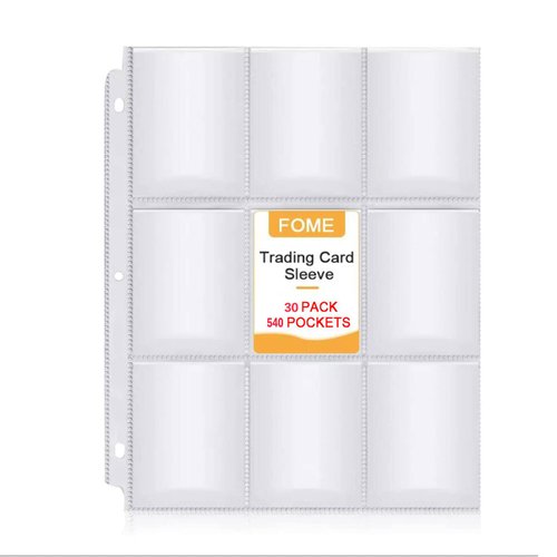 540 Pockets Baseball Card Sleeves, FOME Double Side 9-Pocket Trading Card Sleeve Page Protector 3 Holes Game Card Sleeves Fit 3 Ring Binder for Trading Baseball Game Business Cards 30 Pages
