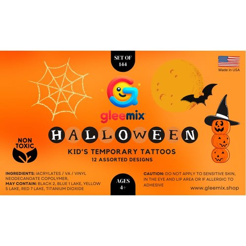 Gleemix Halloween Temporary Tattoos for Kids - Pack of 144-2 Inch Non-Toxic Tats Stickers for Boys and Girls, Best for Halloween Party Favors - 12 Assorted Designs