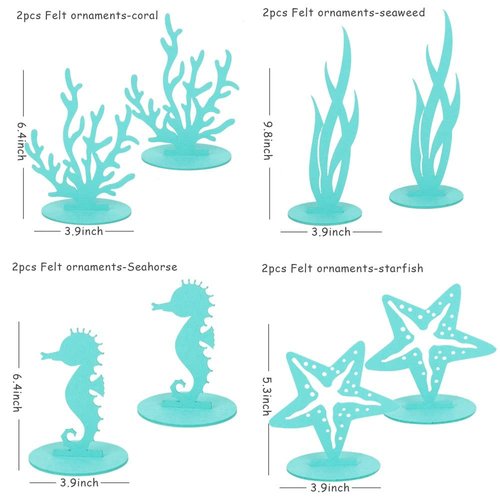 8 Pcs Green Mermaid Party Decoration DIY Felt Table Centerpiece Under The Sea Party Decorations for Ocean Theme Girl Little Mermaid Birthday Baby Shower Party Supplies