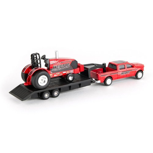 Case IH 1/64 Red Menace Pulling Tractor with Pickup Truck & Trailer 47569