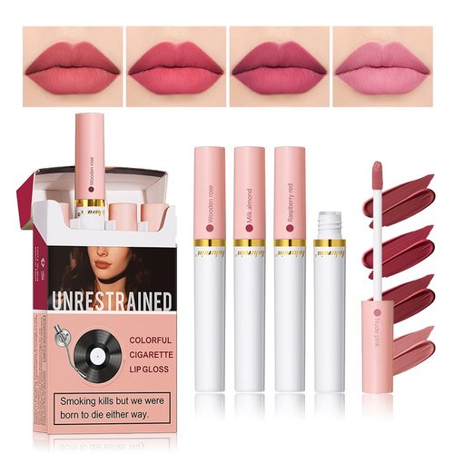 Tiejdhr 4 Colors Matte Lip Gloss, Matte Velvet Lipstick Lip Stain Matte Liquid Lip Gloss Set, Long Lasting 24 Hours Waterproof Ladies Lip Balm Lipstick - Set A