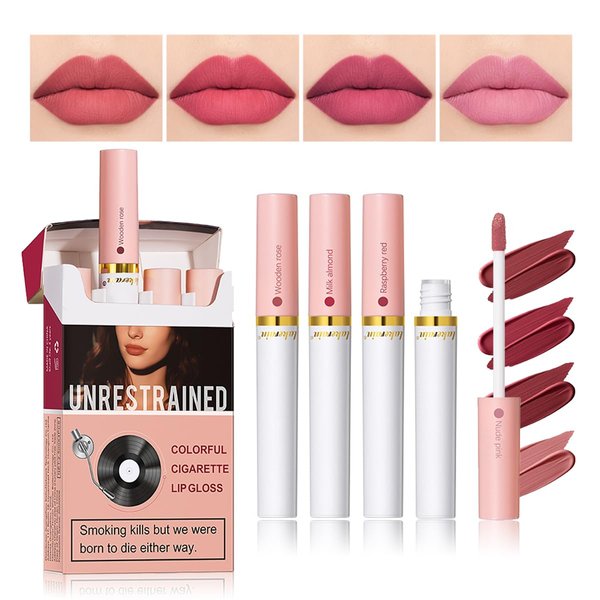 Tiejdhr 4 Colors Matte Lip Gloss, Matte Velvet Lipstick Lip Stain Matte Liquid Lip Gloss Set, Long Lasting 24 Hours Waterproof Ladies Lip Balm Lipstick - Set A