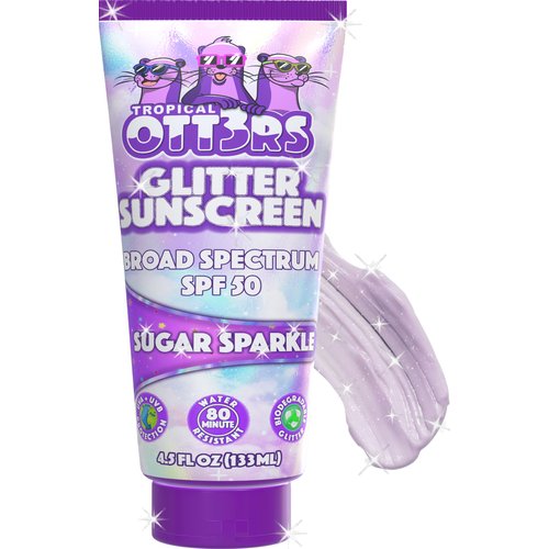 Glitter Sunscreen SPF 50 Lotion 4.5oz - Sparkle Sunscreen - Shimmer Sunscreen - Colored Sunscreen for Kids & Women - UVA/UVB Sunshine Protection + 80 Min Water Resistant - (Scented) (USA Made)