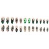 Halloween Press on Nails Medium Almond Fake Nails Nude Full Cover Green Spider Web Nightmare Before Christmas Nails Rhinestones False Nails with Designs Acrylic Artificial Nails for Women Girls 24Pcs