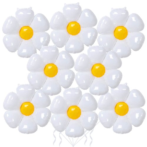 Giant 30 Inch Daisy Balloons White Daisy Flower Foil Mylar Balloons Birthday Wedding Anniversary Party Decorations(8 Pack)
