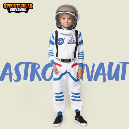 Spooktacular Creations Halloween Child Unisex White black details Astronaut Costume for Party Favors (Medium (8-10yr))