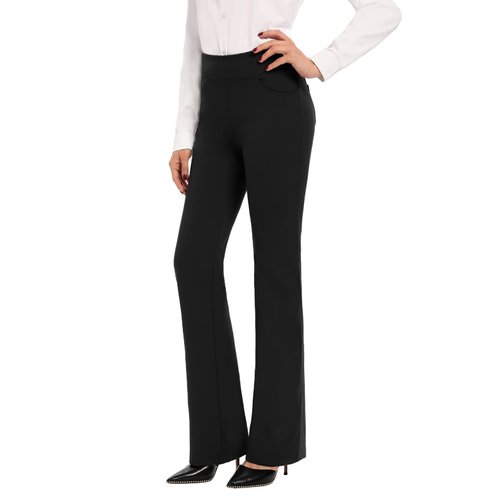 SEVEGO Women's Bootcut Yoga Dress Pants High Waist Stretch Work Pants with Pockets, 33" Black, L