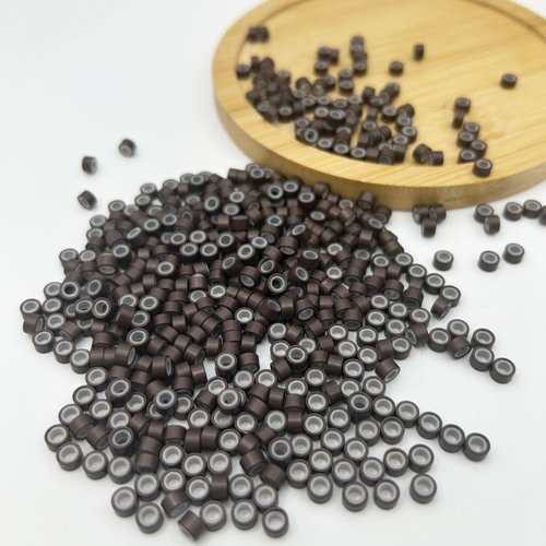 Hair Extension Beads, Microlink Beads, 5mm Silicon Beads for Hair Extensions,Silicone Lined Micro Links Rings Beads Hair Feather Extensions (Dark Brown, 1000pcs)
