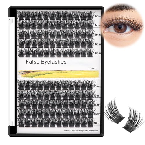 Bodermincer 120 Clusters 10mm+12mm/12mm+14mm/14mm+16mm Mixed Wide Cluster False Eyelash Individual Cluster EyeLashes Grafting Fake False Eyelashes Eyelash Extension (Black 14mm+16mm Mixed)