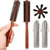 Patelai 2 Pcs Boar Bristle Round Brush Small Round Hair Brush Styling Roller Brush Anti Static Quiff Mini Comb with Wooden Handle for Blow Drying Straightening Curling Wet Thin or Short Hair