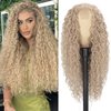 Long Blonde Curly Wigs for Women Synthetic Curly Hair Wigs Natural Looking Middle Part Heat Resistant Fibre Wig for Daily Party Use