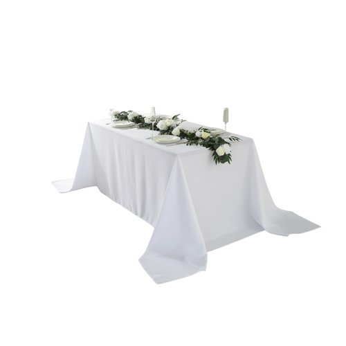Craft And Party Rectangle Tablecloth, 90 x 132 Inch White Tablecloth, 8ft Rectangle Table Cloth, Polyester Fabric Washable Tablecloth for Home, Party, Wedding or Restaurant Use.