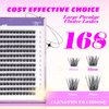 GAQQI Lash Clusters, GQ19 Individual Lashes 168pcs D Curl, DIY Lash Extension 12mm Length Only False Eyelash Clusters, Natural & Wispy Lash Wisps (GQ19,D Curl,12mm)