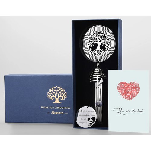 Thank You Wind Chimes with Tree of Life Wind Spinner - Thank You Gifts for Women, Teacher, Family, Friends - Appreciation Gifts for Coworkers - Ideal Hostess Gifts, Gratitude Gifts