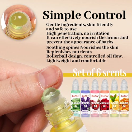 BesTby Cuticle Oil - Cuticle Oil for Nails Repaired Dryness Damaged Nails and Cuticle, Nail Oil Cuticle Moisturizes and Strengthener Nail Care, Nail and Cuticle oil 6pcs/10ml Rollerball