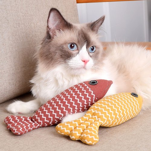 homelifthub Cat Catnip Toy Fish for Indoor Cats, Cute Cat Kick Toy, Soft Cat Catnip Toys, Linen Chew Kitten Toy, Cute Fish Pillow for Indoor Cat 3 Pack (Red+Yellow+Grey)