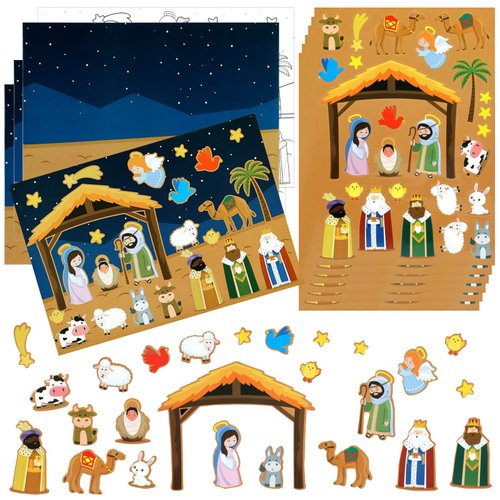 HOWAF Nativity Sticker Scene Kits for Christmas DIY Crafts Christmas DIY Painting Crafts for Religious Party Favor Nativity Scene Party Game for Kids Classroom Activity Christmas Art Decorate Supplies