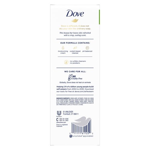 Dove Skin Care Beauty Bar Cucumber And Green Tea 8 Bars For Softer Skin More Moisturizing Than Bar Soap 3.75 oz