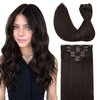GOO GOO Clip in Hair Extensions Real Human Hair, 16inch 120g 7Pcs, 2 Dark Brown, Remy Human Hair Extensions Clip ins for Women, Natural Human Hair