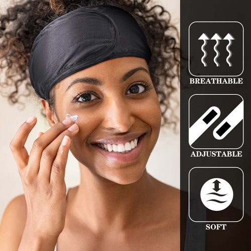 6 Packs Satin Spa Headband Silk Headband Adjustable Spa Hair Wrap Facial Headband Terry Cloth for Women Sleep Makeup Spa (Black)