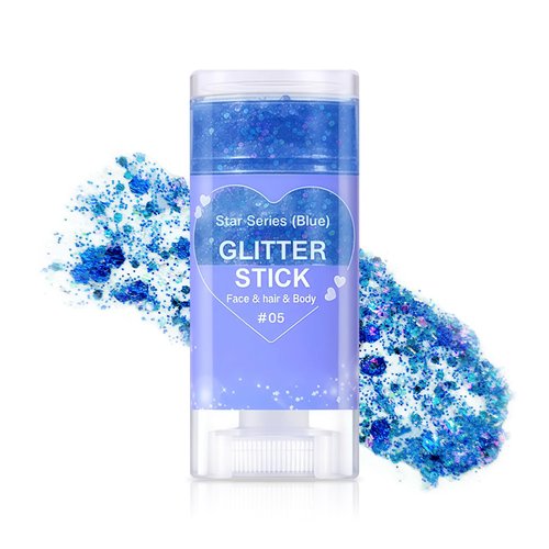 DAGEDA Body Glitter Stick, Mermaid Sequins Glitter Stick Face Body Sparkling Glitter, Chunky Holographic Hair Glitter, Durable Glitter Lips Nails Festival Rave Halloween Glitter Makeup,05 Blue