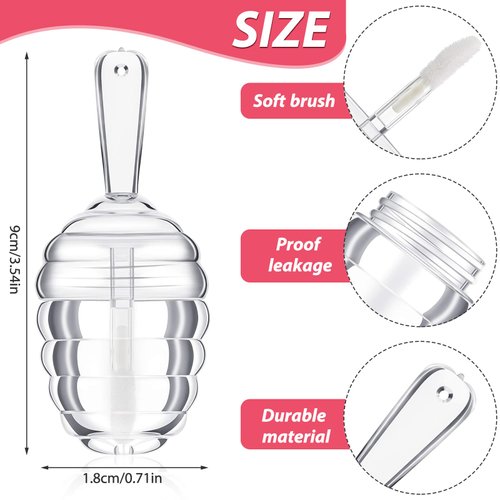 18 Pieces Honey Pots Shaped Lip Gloss Tube Empty Plastic Lip Gloss Container Mini Clear Refillable Lip Balm Bottle Container with 2 Pieces Plastic Funnels for Women DIY Cosmetics, 6 ml