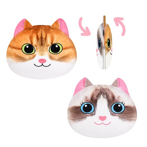 KUUKO 14 Inches Cat Plush Pillow: Cute Front and Back Reversible Design, Soft Stuffed Animal, Ideal Gift for Kids and Adults