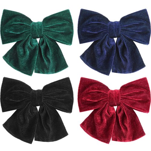 4 Pieces Velvet Hair Bow Hair Clips Big Hair Bow Alligator Hair Barrettes Hair Accessories for Baby Toddlers Girls Women (Red, Green, Black, Navy Blue)