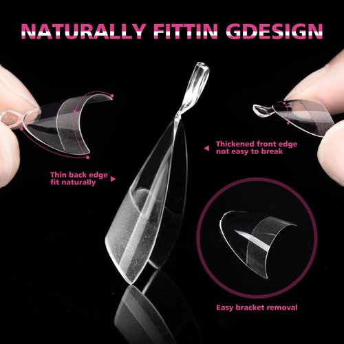 SITELENABY 600pcs Half Cover Short Almond Nail Tips, Extra Short Almond Soft Gel Nail Tips,Pre-designed Nails for Professional Salon 12 Size