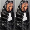 ANDRIA 13x4 HD Lace Front Wigs Body Wave Lace Frontal Wig Loose Wave Natural Black Glueless Lace Wigs with Baby Hair Pre Plucked Hairline Synthetic Heat Resistant Fiber Hair 200% Density 28 Inch Wig