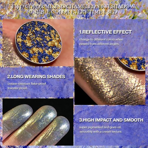 DE'LANCI Duochrome Shimmery Pressed Powder, Dazzling Colors Multi-Dimensional Glitter Eyeshadow, Easy to Wear Gorgeous Chameleon Eye Shadow, Crease Resistant Waterproof Duo Chrome Eyeshadow, 12