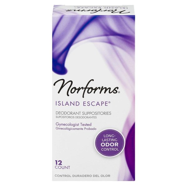 Norforms Feminine Deodorant Suppositories, Long Lasting Odor Control, Island Escape Scent, 12 Count (Pack of 4)