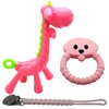 Baby Teething Toy Set - Includes Pink Pacifier Clip, Giraffe Teether & Bear Teether - Silicone Chew Toys for Infants Newborns - BPA Free Freezer Safe