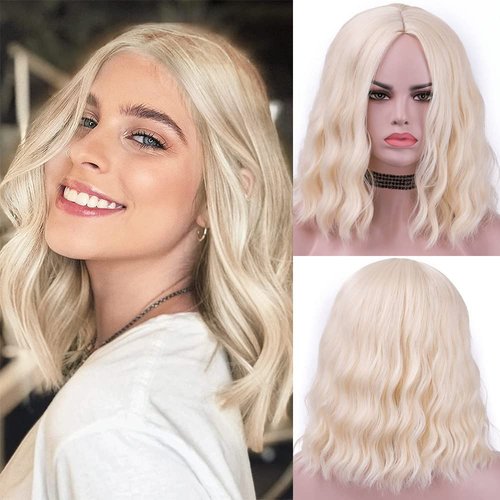 Rosa Star Short Wavy Synthetic Wigs for Women Blonde Hair Wig Synthetic Heat Resistant Fiber Hair Wigs(613#)…