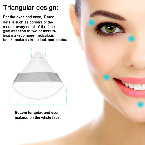 12 Pieces Cosmetic Powder Puff,2.76 inch Portable Soft Sponge Setting Face Puffs,Triangle Velvet with Ribbon Band Handle for Loose Powder Body Powder Makeup Tool