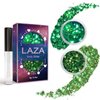 Laza Body Glitter, 2 Jars Iridescent Chunky Sequins with Glitter Glue Perfect for Women Eyeshadow Makeup Face Paint Festival Rave Outfits Hair Accessories Carnival Party Costumes - Gold Blue Green