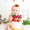 1 PCS Strawberry One Cake Topper Glitter First Birthday Sweet One Strawberry Cake Pick Berry 1st Birthday Cake Decoration for Strawberry Theme Baby Shower Kids 1st Birthday Party Supplies Red
