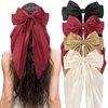 JUNEBRUSHS 4Pcs Big Hair Bows, Women Hair Barrettes Metal Clips Silky Satin Hair Ribbon Solid Color Ribbon Bows with Long Tail for Hairstyle Birthday Holiday Gifts