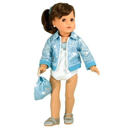 Sophia's 18" Inch Doll Gymnastics Clothes Set, 3 pc. Blue and Silver Sleeveless Leotard, Drawstring Backpack, and Zipped Bomber Jacket, Sport Themed Accessories & Outfit Set
