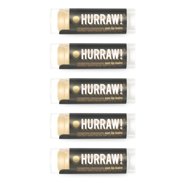 Hurraw! Sun Lip Balm (Zinc Oxide Protection, Broad Spectrum SPF 15, Tangerine, Chamomile), 5 Pack: Organic, Certified Vegan, Gluten Free. Non-GMO, All-Natural. Bee, Shea, Soy & Palm Free. Made in USA