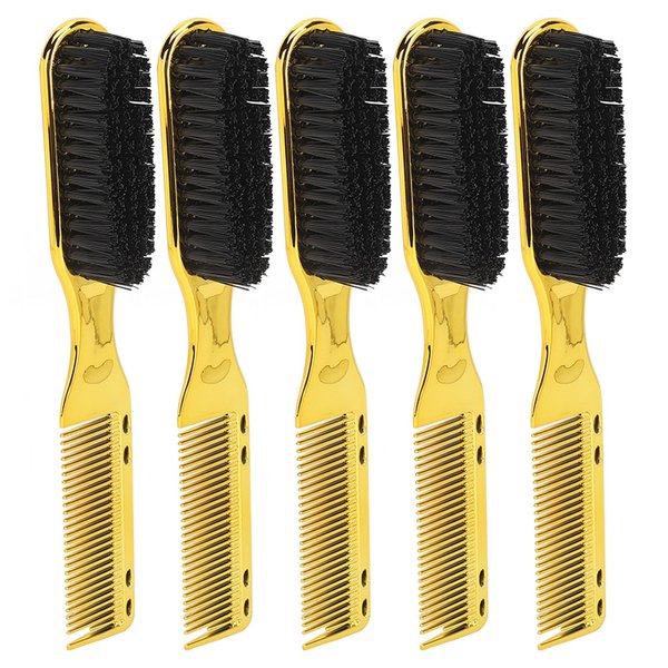 MOUMOUTEN 5Pcs Double Ended Hair Brush, Comb for Men Gold ABS Nylon Styling Tool Detangle Beard Grooming Brush Compact Lightweight Home Travel Salon Sided Detangling