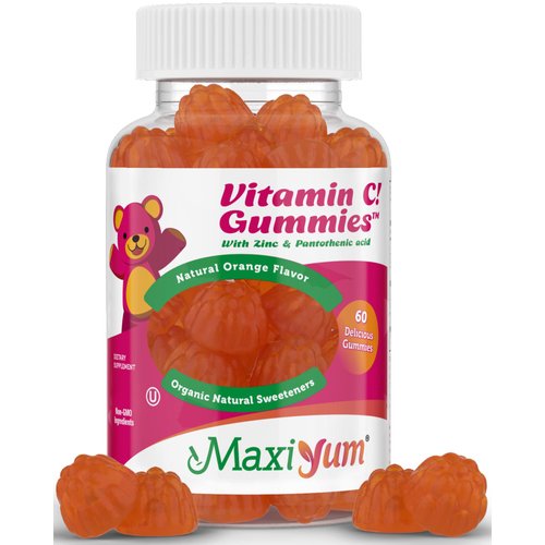Vitamin C Gummies with Zinc - Maxi-Health Vitamin C with Zinc for Children and Adults - Respiratory Support and Immune Booster - No Preservatives and Artificial Flavors - 60 Fruit Shaped Gummies