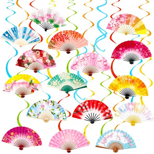 Folding Fans Hanging Swirls 20Pcs Folding Fan Birthday Party Decorations Folding Fans Ceiling Swirls Folding Fan Hanging Streamers for Chinese Japanese Wedding Party Supplies