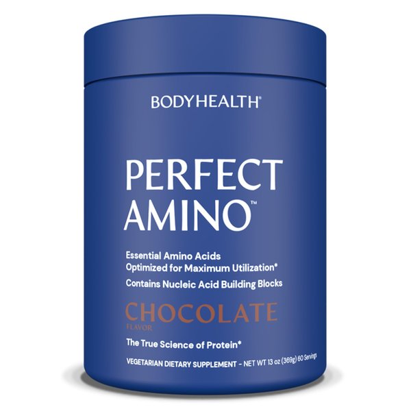 BodyHealth PerfectAmino Powder - BCAA and EAA Powder for Pre and Post Workout - Amino Acid Energy Drink Powder for Men and Women to Support Lean Muscle and Recovery - Chocolate - 60 Servings