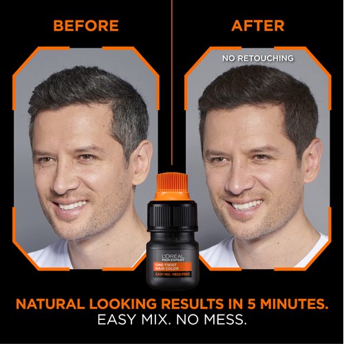 L’Oreal Paris Men Expert One Twist Mess Free Permanent Hair Color, Mens Hair Dye to Cover Grays, Easy Mix Ammonia Free Application, Dark Brown 03, 1 Application Kit