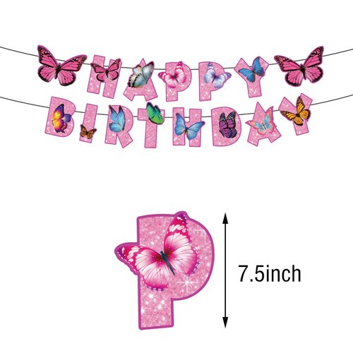 BIEUFBJI Butterfly Birthday Decorations Butterfly Birthday Banner Butterfly Happy Birthday Banner Butterfly Banner Decor Fairy Happy Birthday Banner Fairy Garden Birthday Party Supplies